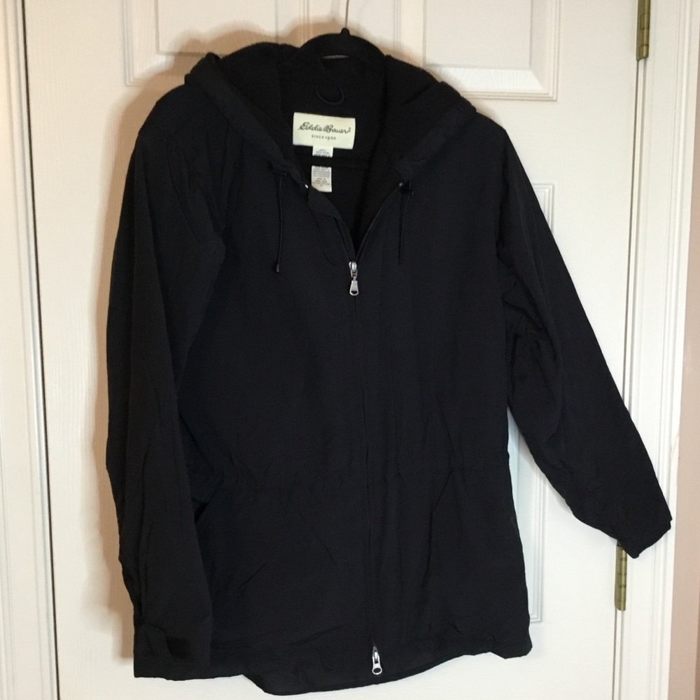 Eddie Bauer Black Hooded Full Zipper Coat - Size Small
